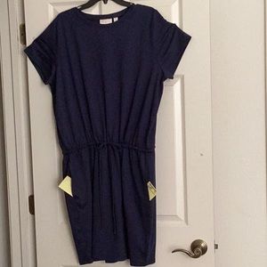 Blue elastic waist dress w/POCKETS